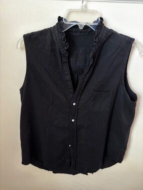 Frank & Eileen Fiona Ruffle medium Sleeveless Button Up Black Cotton Top